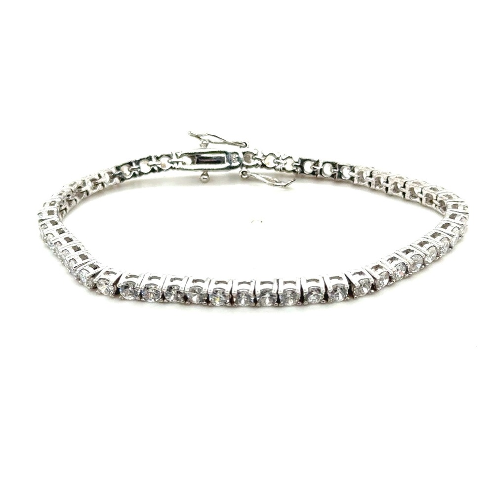 Sterling Silver 925 Round‎ Cut Cubic Zirconia Tennis Bracelet 7.25 Inch 11g